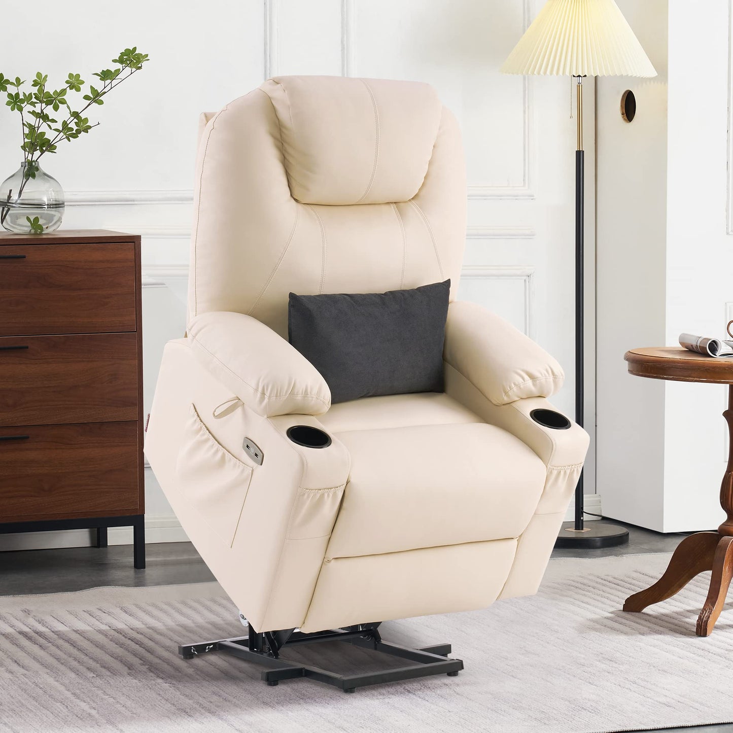 💥Clearance Sale🔥 MCombo Large Lay Flat Dual Motor Power Lift Recliner Chair Sofa with Massage and Heat, USB Ports, Cup Holders, Extended Footrest!