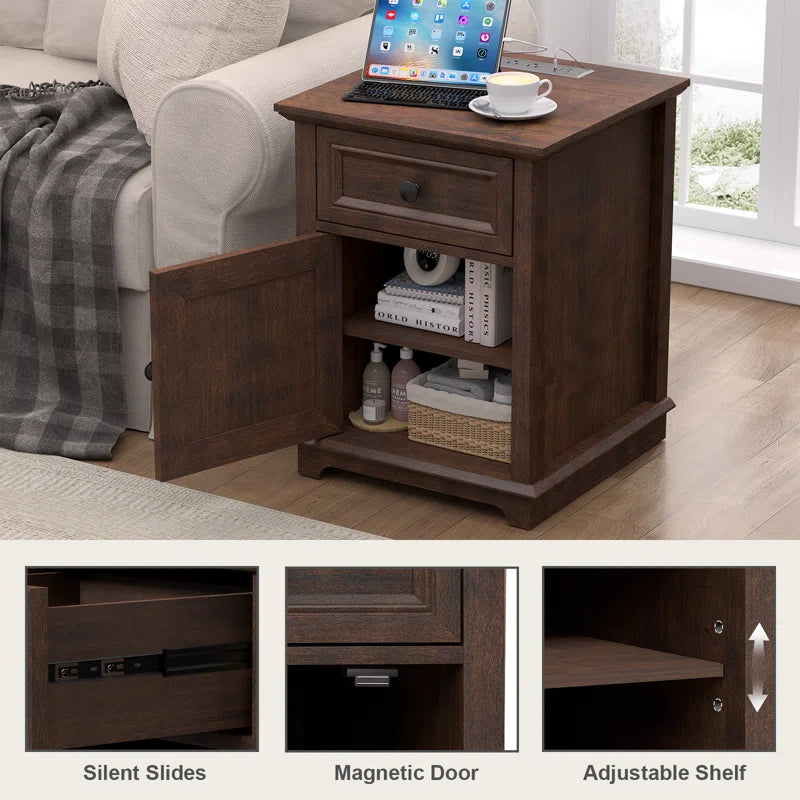 Vianet 24'' Tall End Table with Storage Drawer and Built-In Outlets