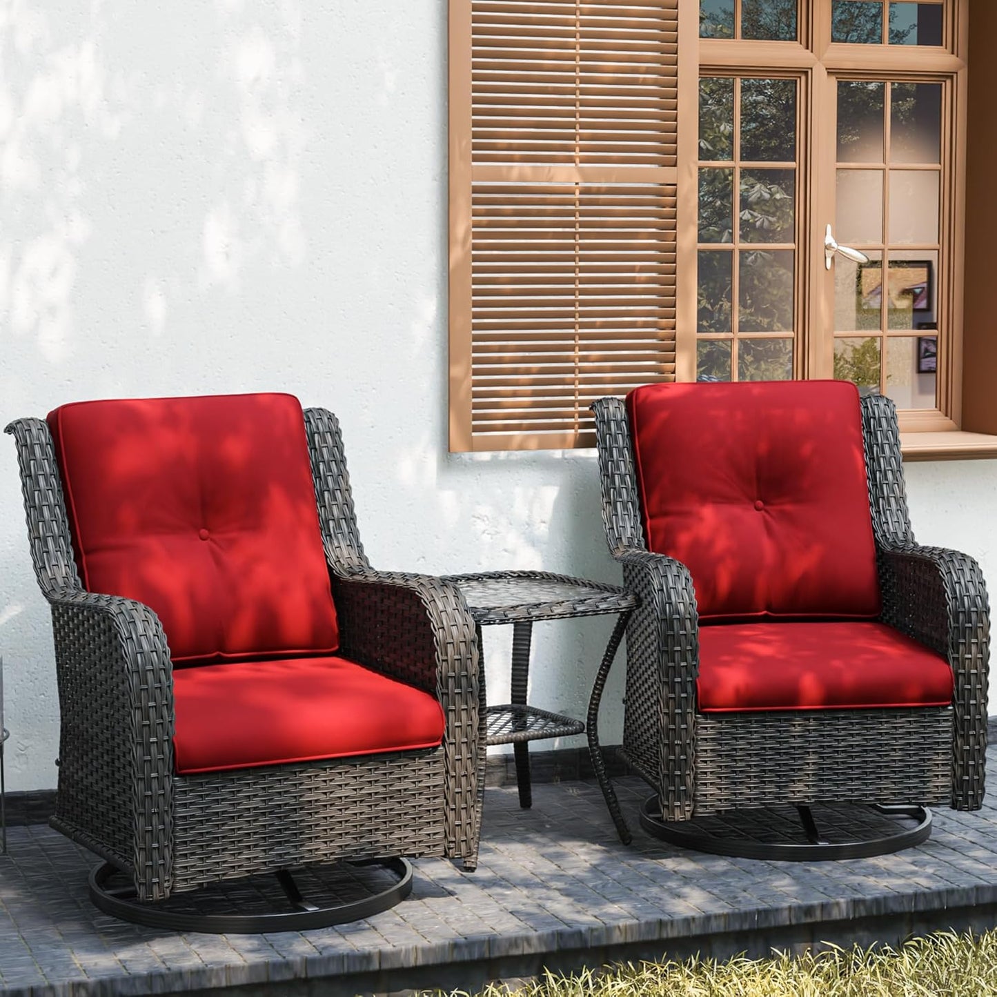 šLast Day Saleš„Outdoor 3 Pieces Rattan Wicker Bistro Set Swivel Rockerš„