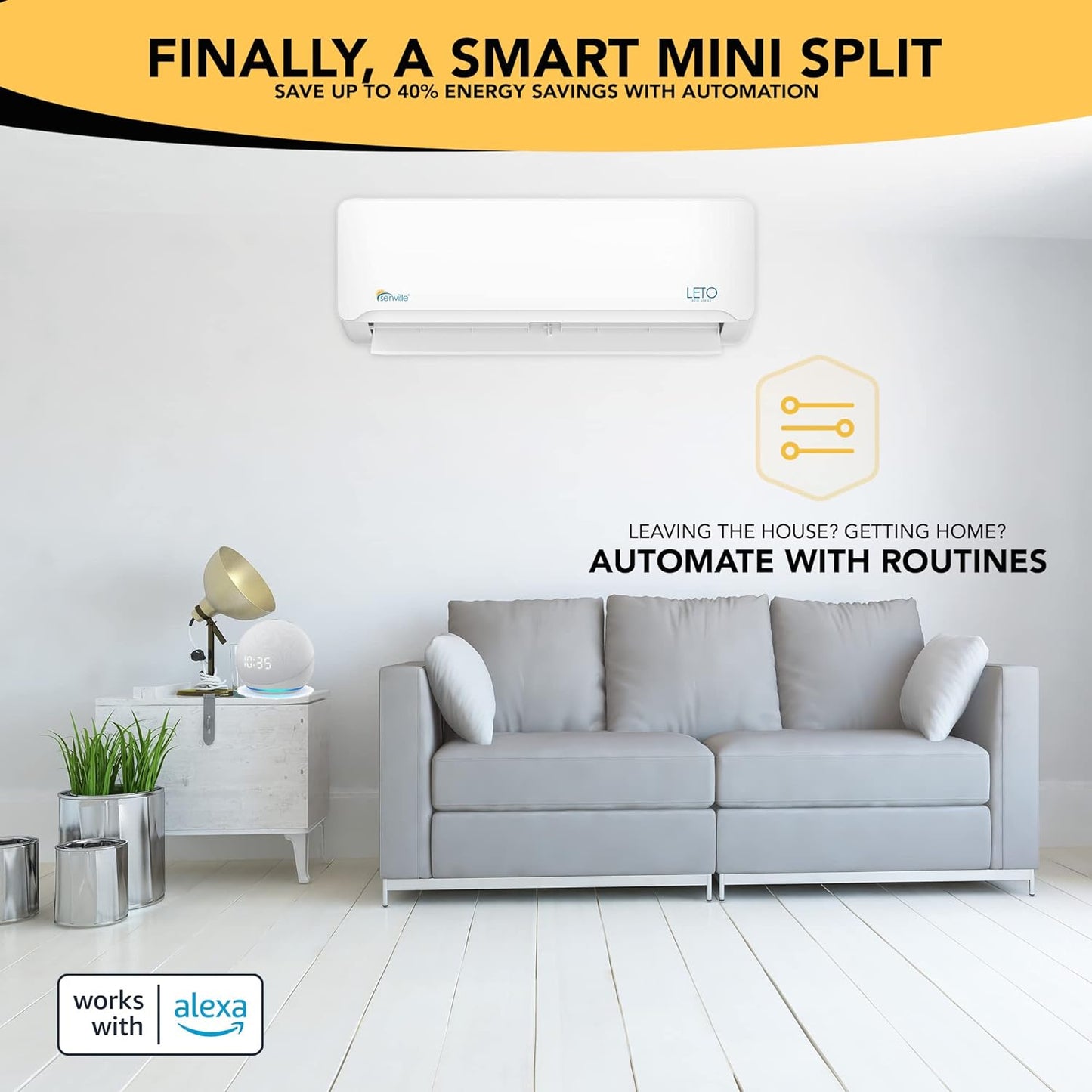 Senville LETO Series Mini Split Air Conditioner Heat Pump, 24000 BTU 208/230V, Inverter, Works with Alexa, SEER2 18, 2 Ton, White