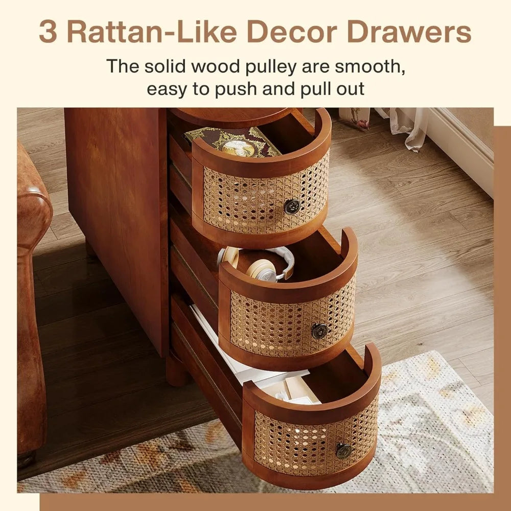 3 drawer rattan exquisite embossed handle nightstand for living room