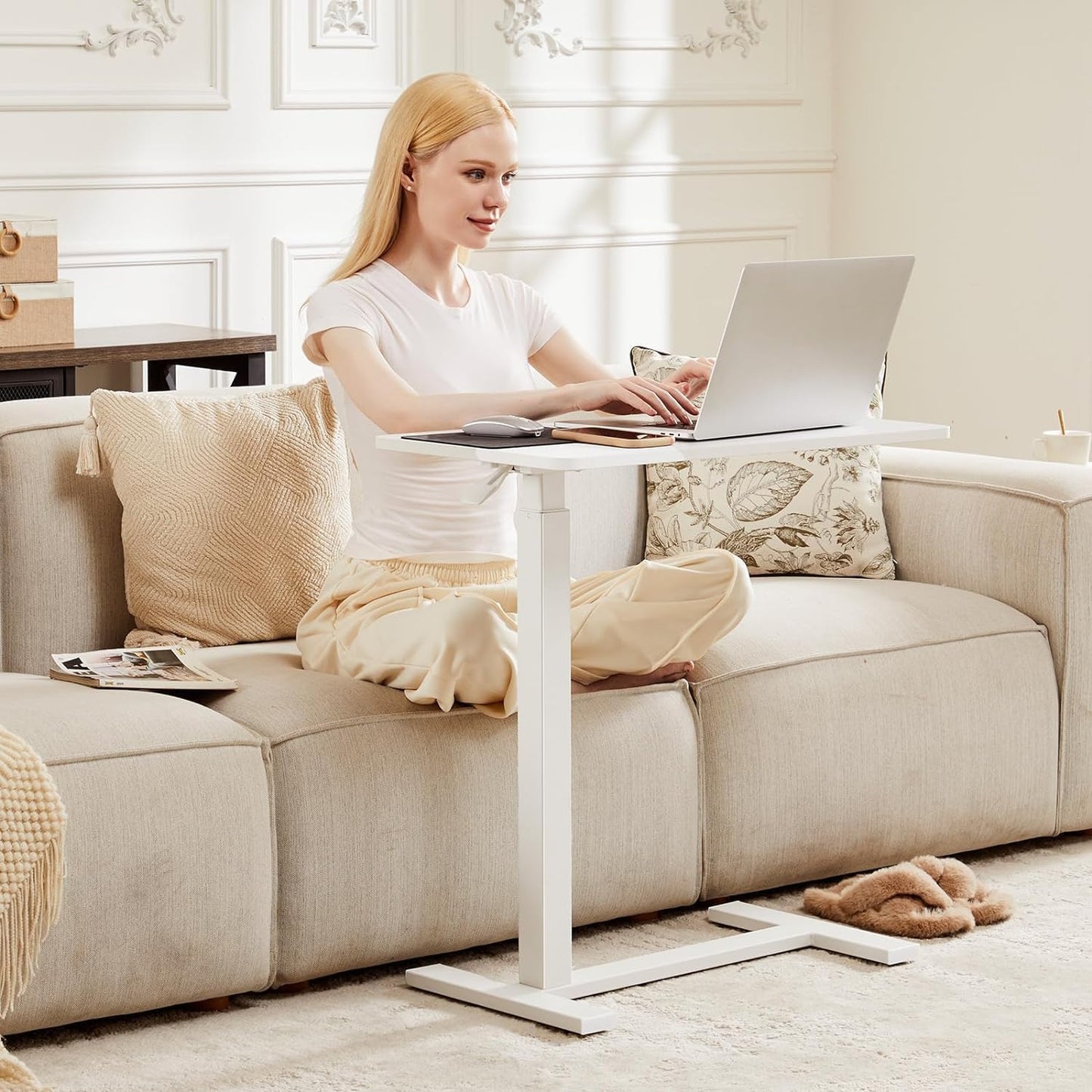 Overbed Bedside Table with Wheels,WheelsRolling Laptop Table,