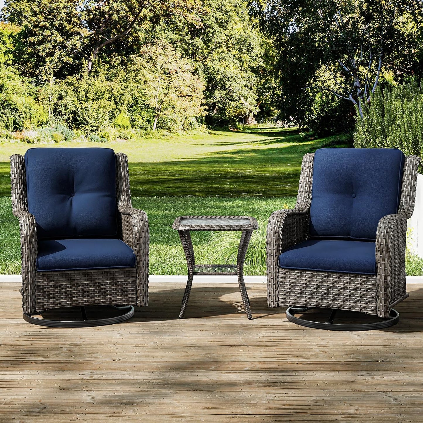 šLast Day Saleš„Outdoor 3 Pieces Rattan Wicker Bistro Set Swivel Rockerš„