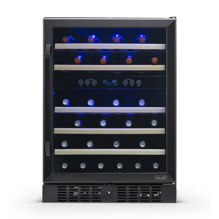 Newair 24" 46 Bottle Dual Zone Built-in Wine Refrigerator with Beechwood Shelves and Safety Lock