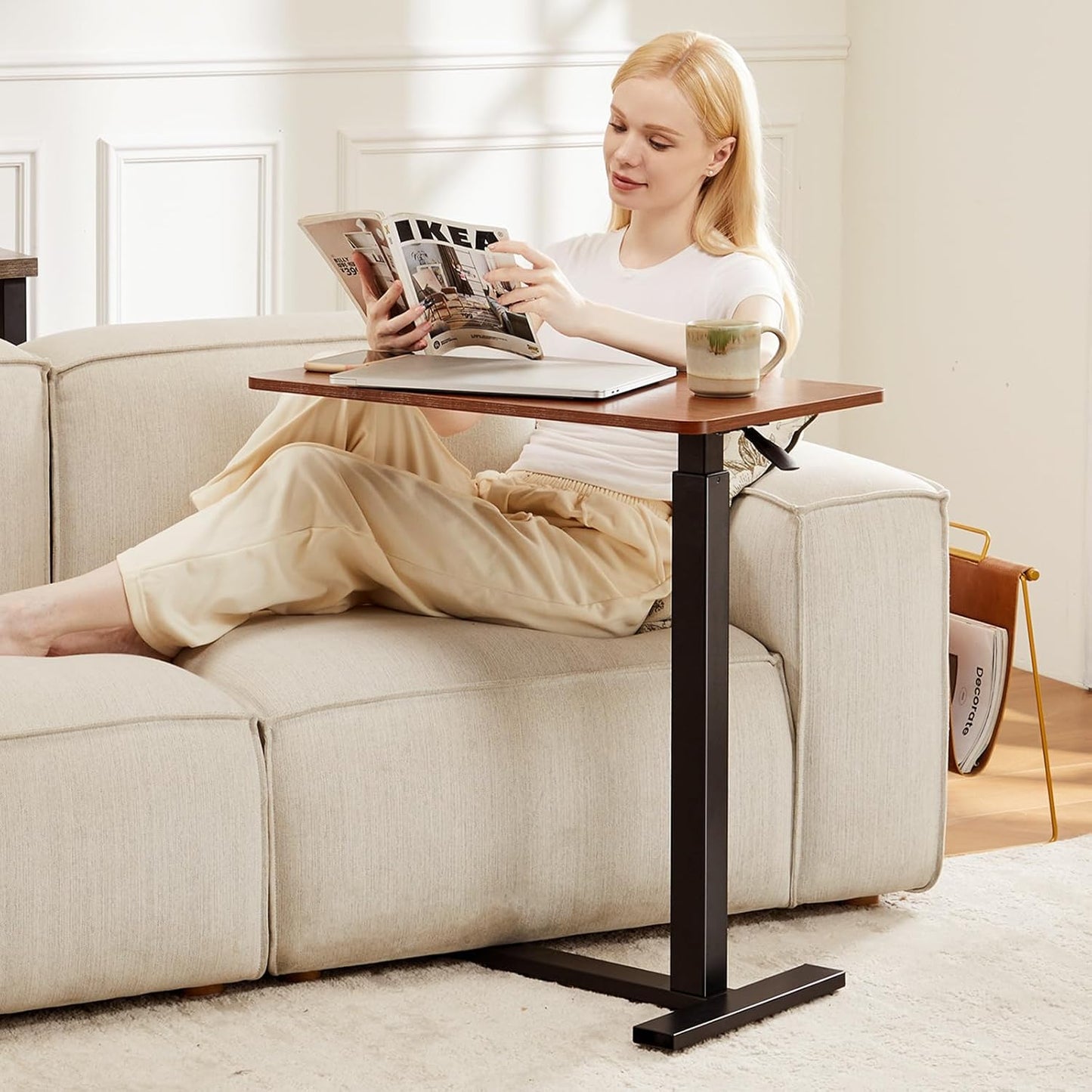 Overbed Bedside Table with Wheels,WheelsRolling Laptop Table,