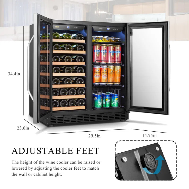 30" 31 Bottle and 76 Can Dual Zone Freestanding Wine and Beverage Refrigerator