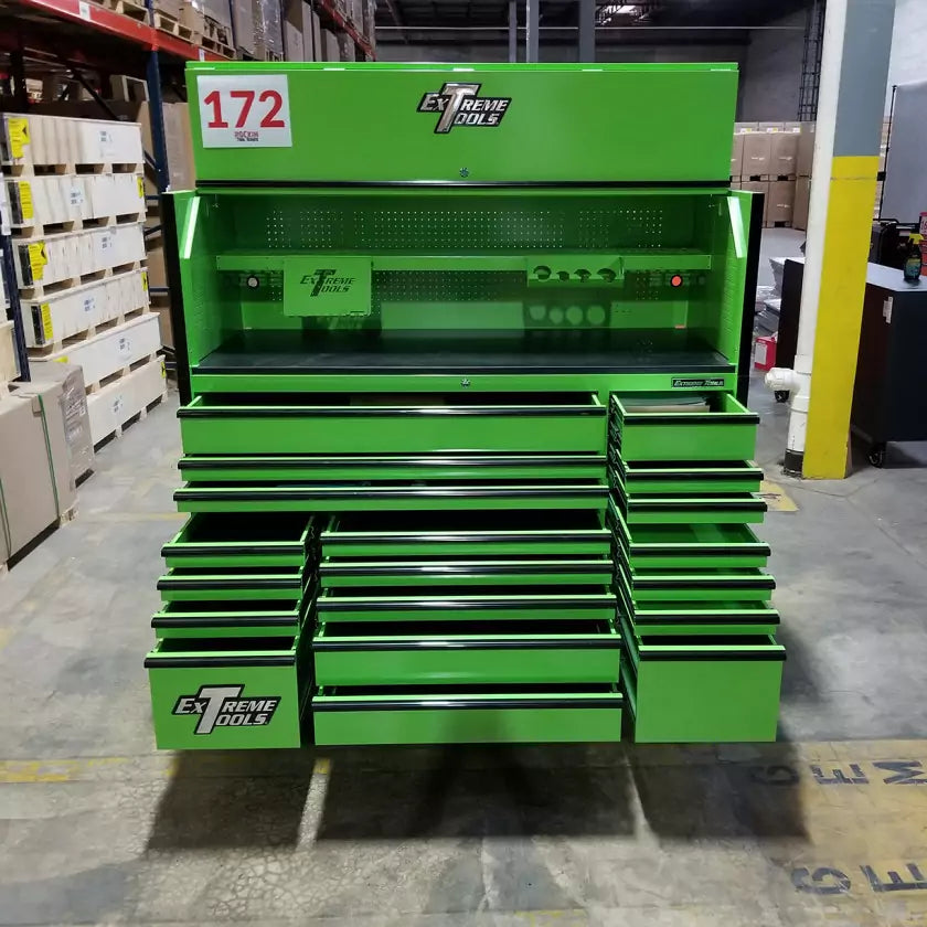 Scratch & Dent, Extreme Tools 72″ x 30″ 19 Drawers Roller Cabinet & Power Hutch Combo – ShowRoom Demo