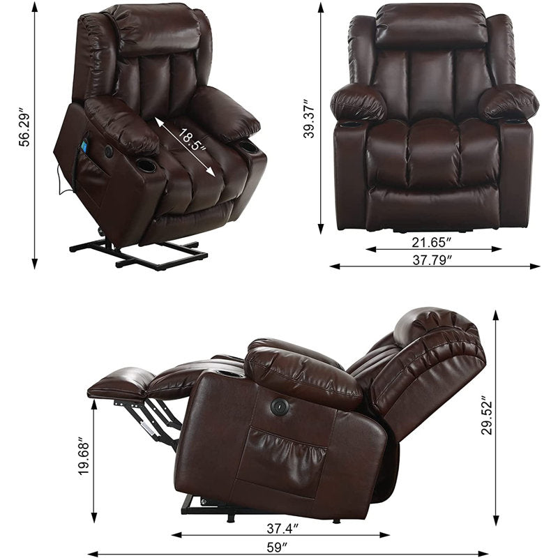 💥Clearance Sale🔥 MCombo Large Lay Flat Dual Motor Power Lift Recliner Chair Sofa with Massage and Heat, USB Ports, Cup Holders, Extended Footrest!