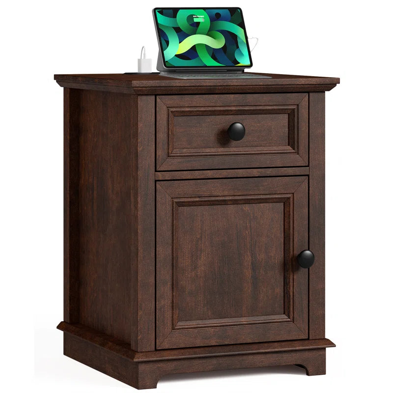 Vianet 24'' Tall End Table with Storage Drawer and Built-In Outlets