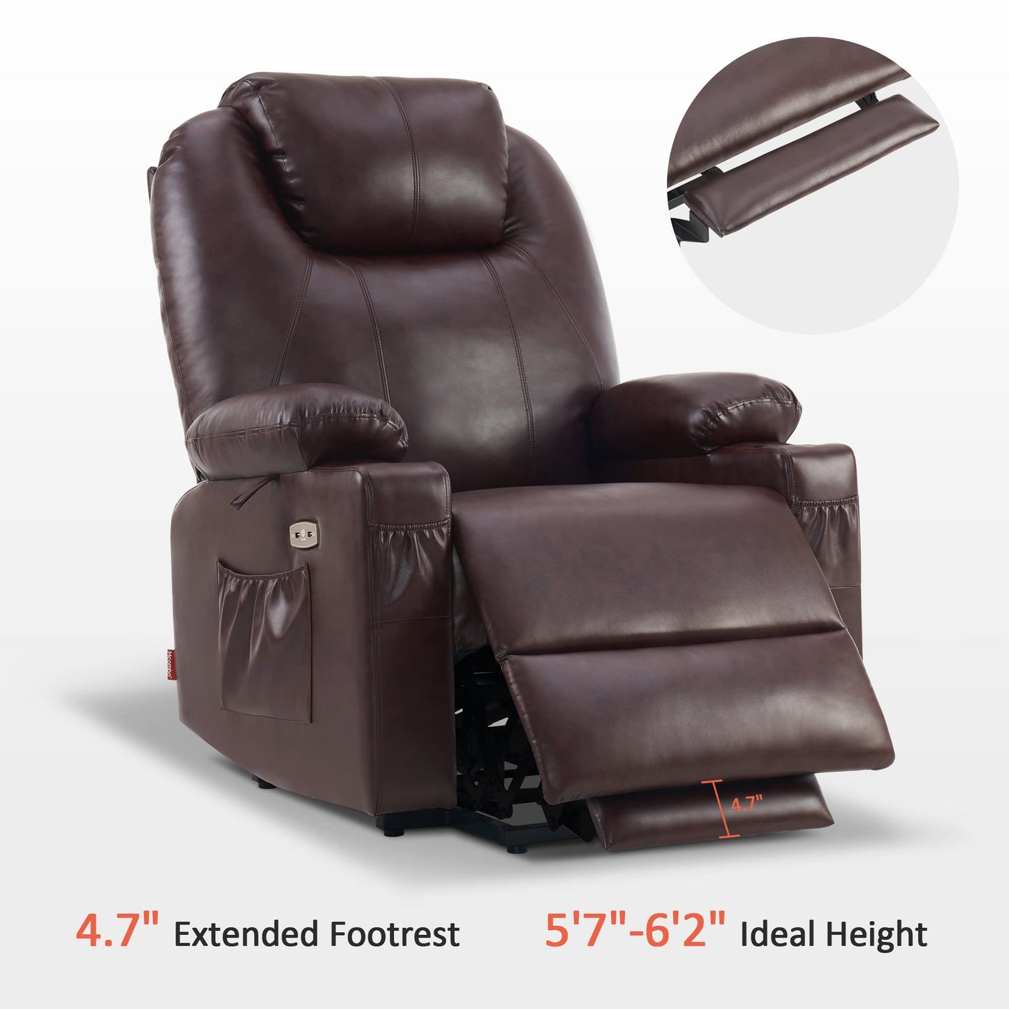 💥Clearance Sale🔥 MCombo Large Lay Flat Dual Motor Power Lift Recliner Chair Sofa with Massage and Heat, USB Ports, Cup Holders, Extended Footrest!