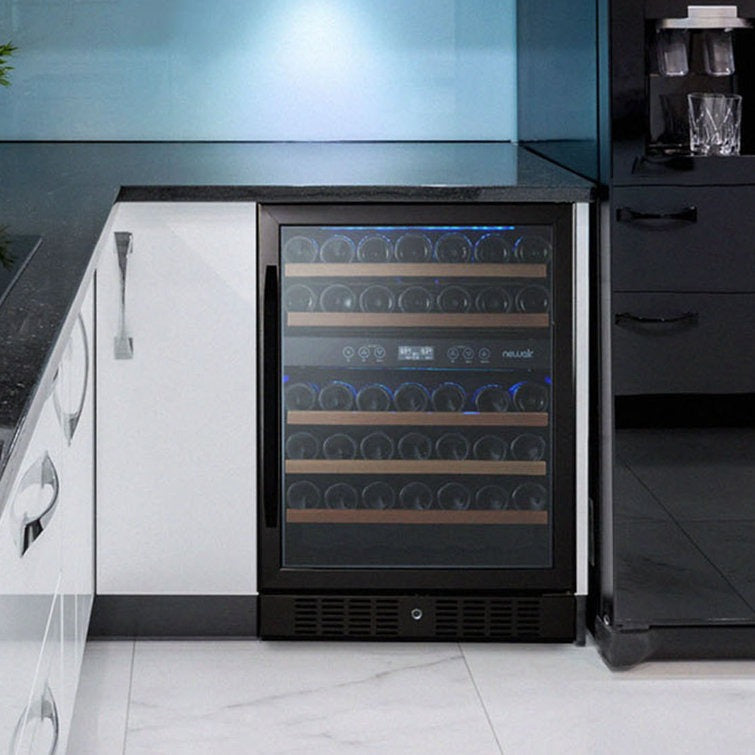 Newair 24" 46 Bottle Dual Zone Built-in Wine Refrigerator with Beechwood Shelves and Safety Lock