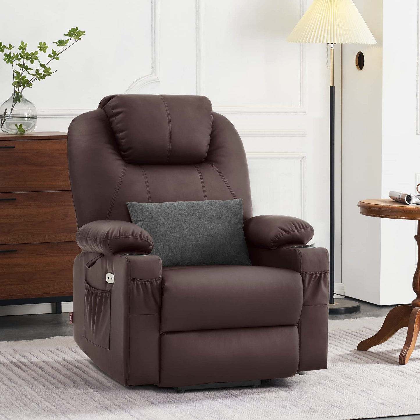 💥Clearance Sale🔥 MCombo Large Lay Flat Dual Motor Power Lift Recliner Chair Sofa with Massage and Heat, USB Ports, Cup Holders, Extended Footrest!