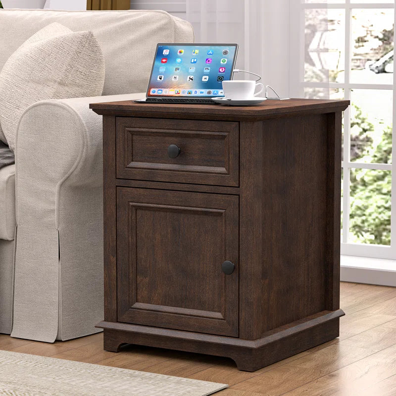 Vianet 24'' Tall End Table with Storage Drawer and Built-In Outlets