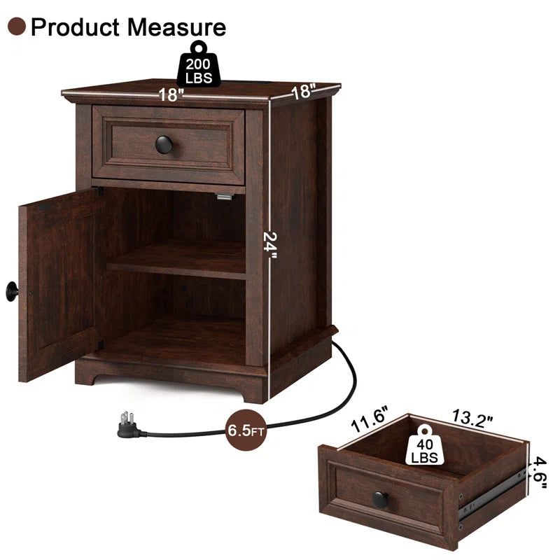 Vianet 24'' Tall End Table with Storage Drawer and Built-In Outlets