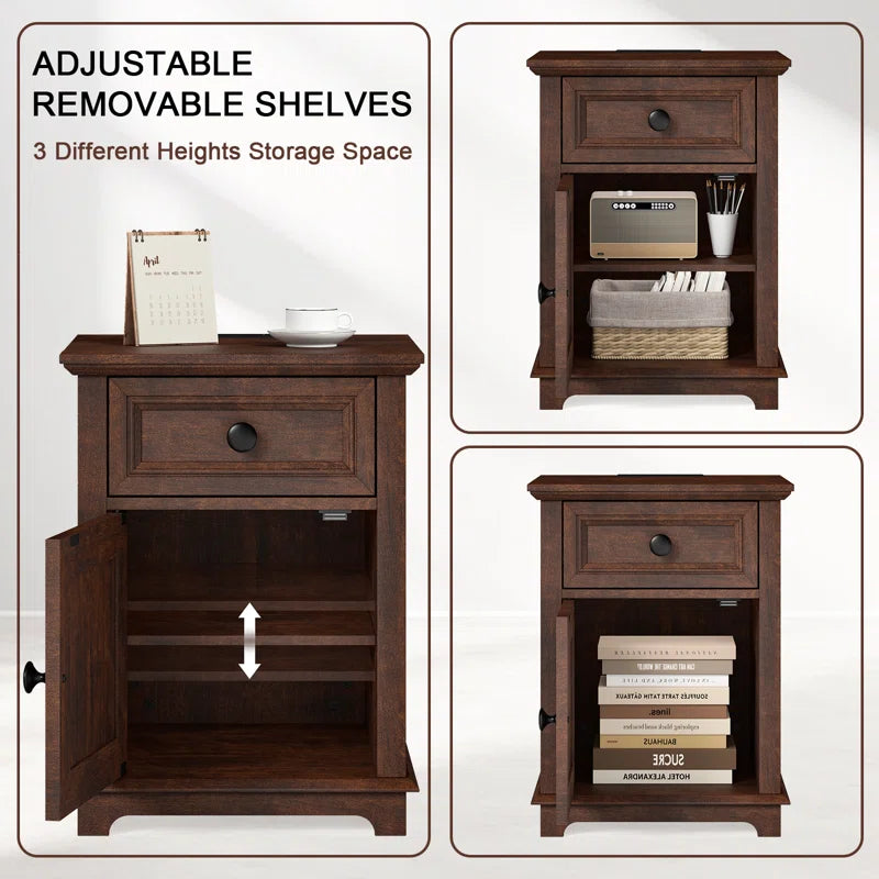 Vianet 24'' Tall End Table with Storage Drawer and Built-In Outlets