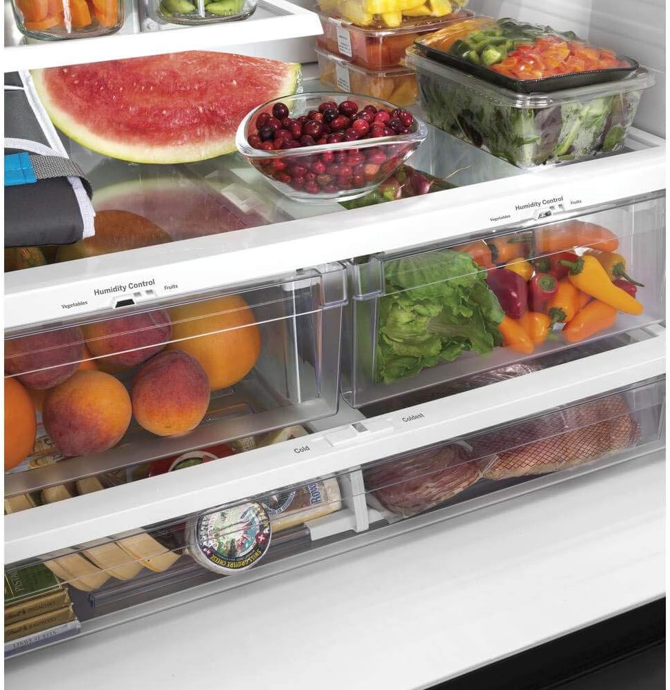 💝LAST DAY FOR CLEARANCE✨GE GNE27JYMFS French door refrigerator, 27 cubic feet total capacity, made of fingerprint-resistant stainless steel