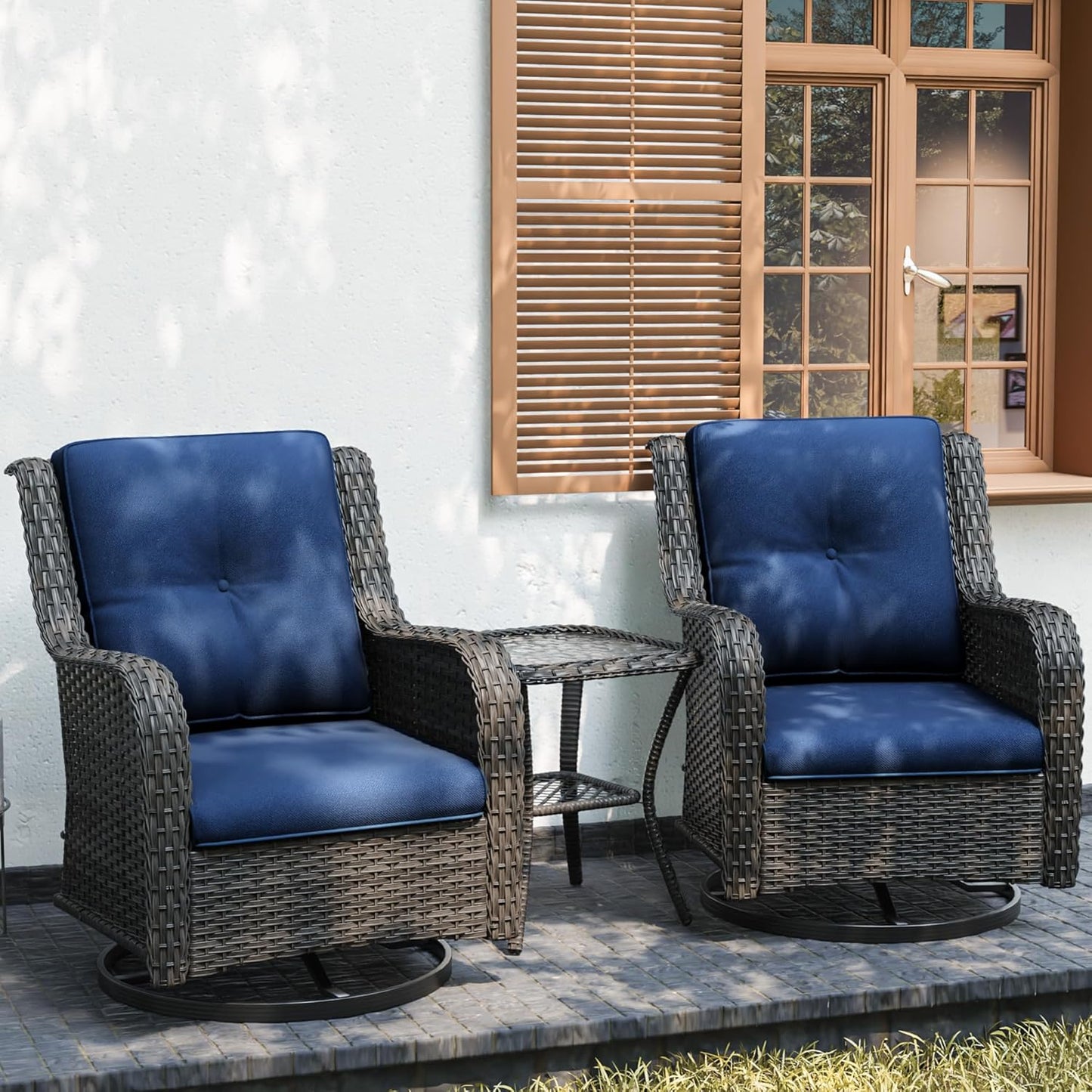 šLast Day Saleš„Outdoor 3 Pieces Rattan Wicker Bistro Set Swivel Rockerš„