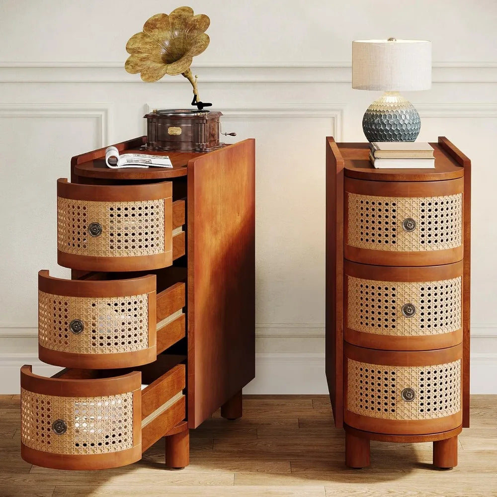 3 drawer rattan exquisite embossed handle nightstand for living room