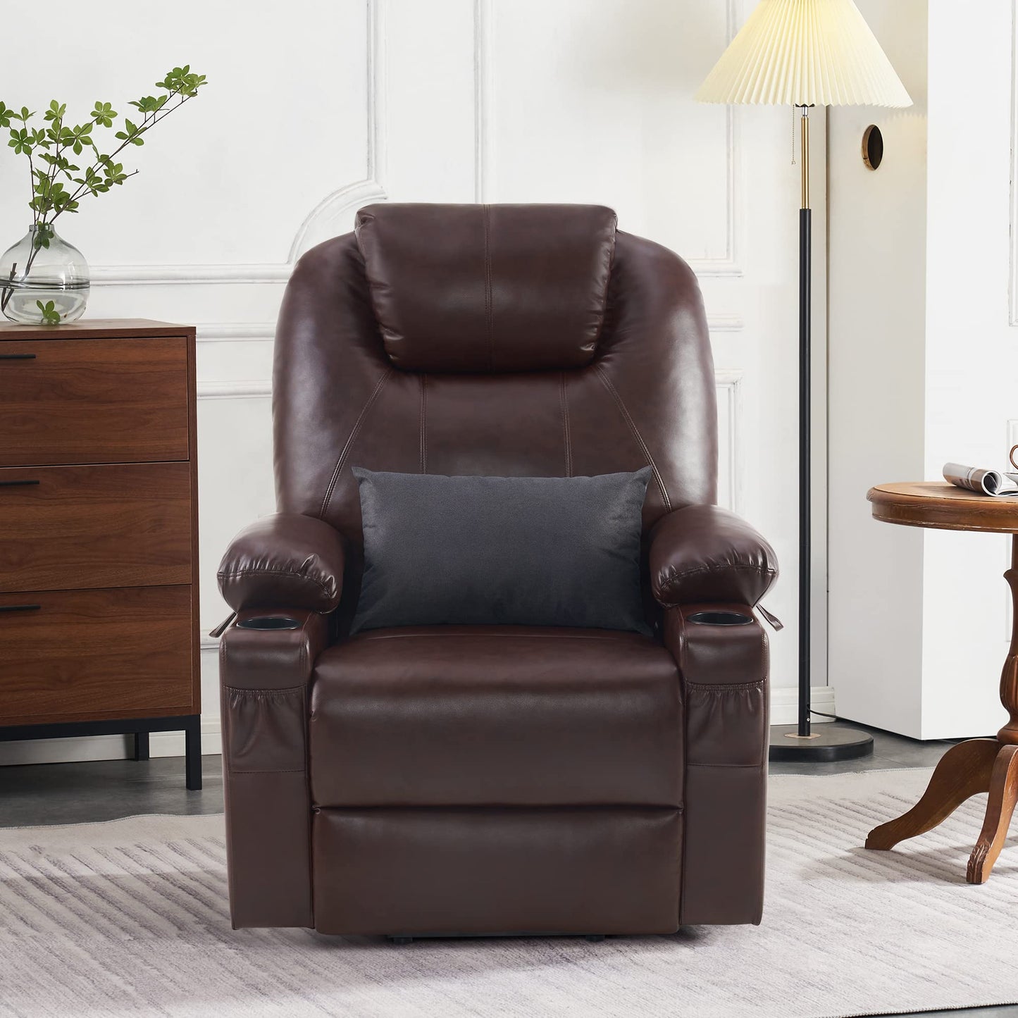 💥Clearance Sale🔥 MCombo Large Lay Flat Dual Motor Power Lift Recliner Chair Sofa with Massage and Heat, USB Ports, Cup Holders, Extended Footrest!