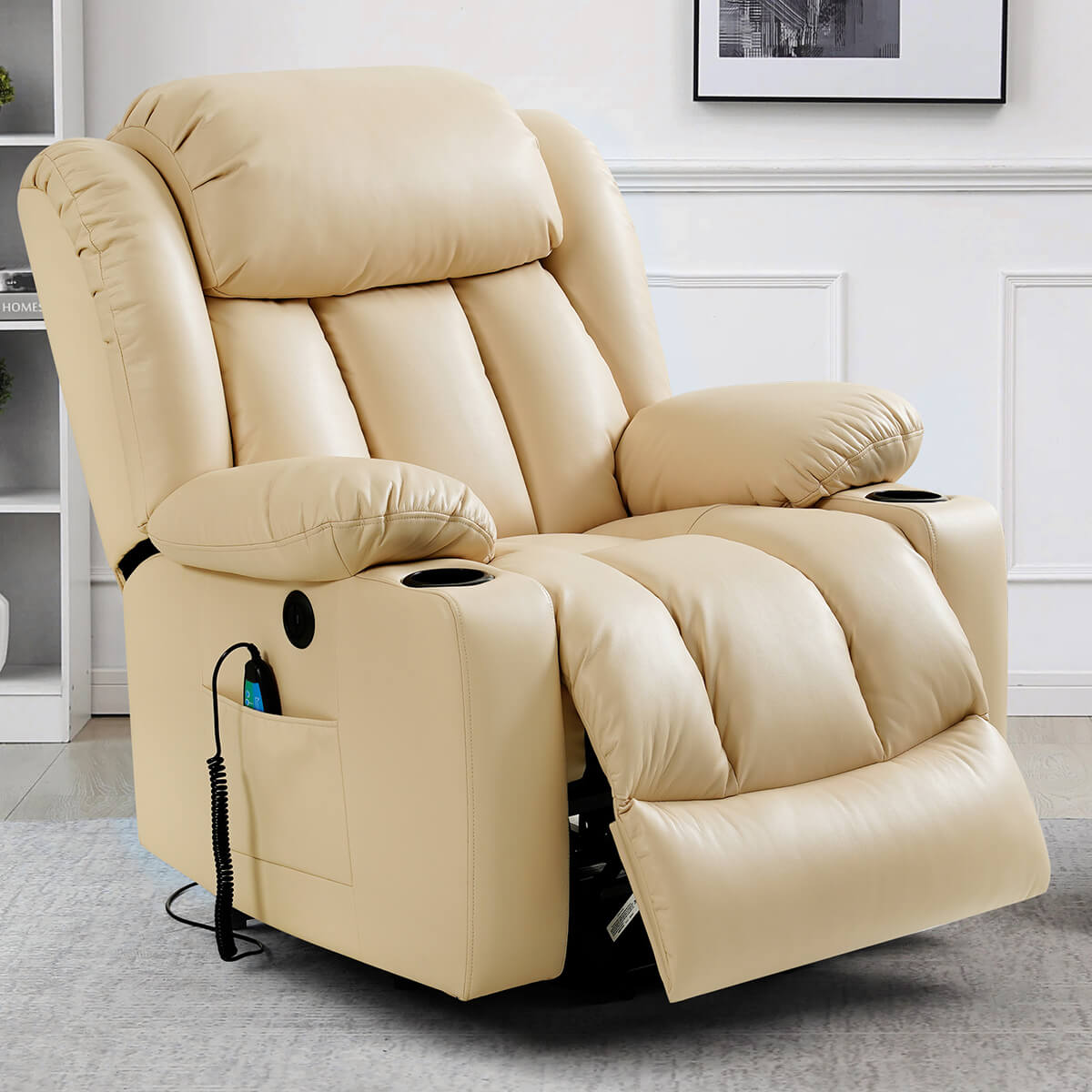 💥Clearance Sale🔥 Mcombo Electric lift Recliner sofa with massage and heating functions, 3 positions, 2 side pockets and cup holders, USB ports!