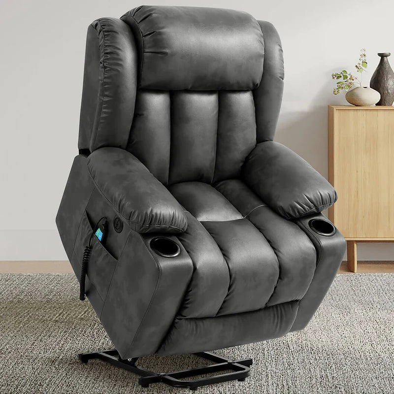 💥Clearance Sale🔥 Mcombo Electric lift Recliner sofa with massage and heating functions, 3 positions, 2 side pockets and cup holders, USB ports!