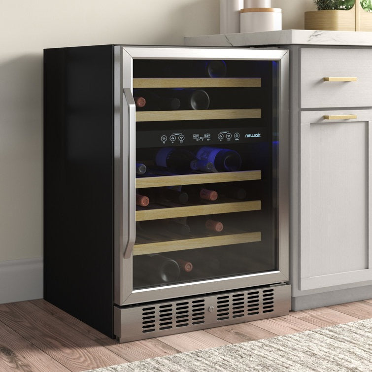 Newair 24" 46 Bottle Dual Zone Built-in Wine Refrigerator with Beechwood Shelves and Safety Lock