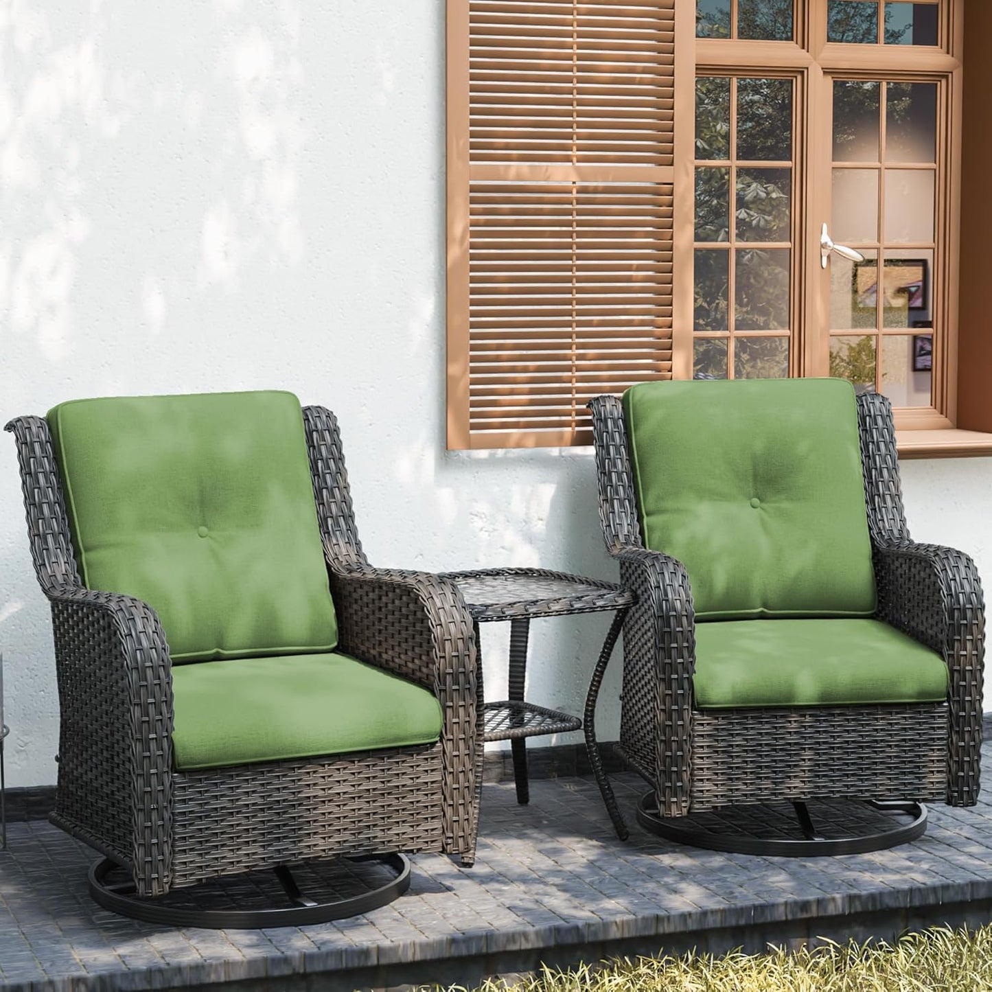 šLast Day Saleš„Outdoor 3 Pieces Rattan Wicker Bistro Set Swivel Rockerš„