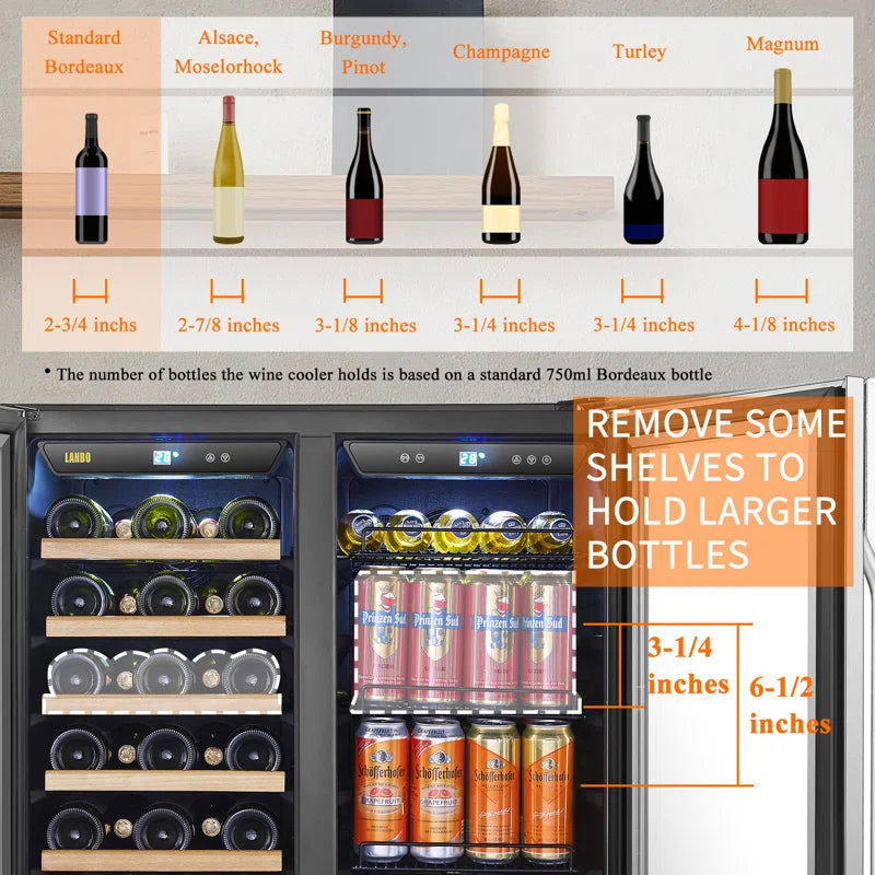 30" 31 Bottle and 76 Can Dual Zone Freestanding Wine and Beverage Refrigerator