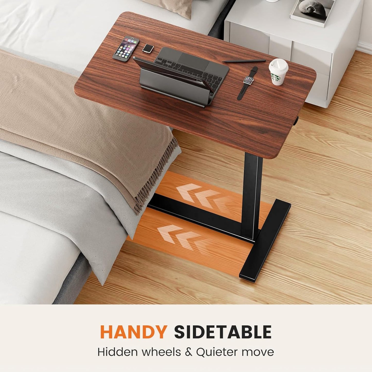Overbed Bedside Table with Wheels,WheelsRolling Laptop Table,