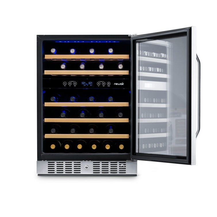Newair 24" 46 Bottle Dual Zone Built-in Wine Refrigerator with Beechwood Shelves and Safety Lock