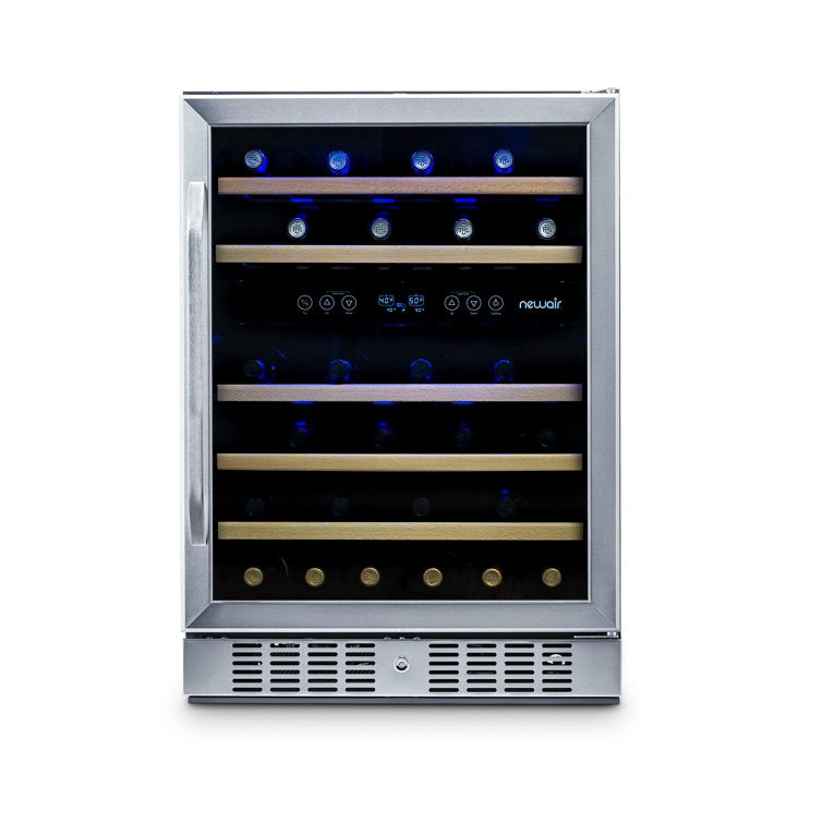 Newair 24" 46 Bottle Dual Zone Built-in Wine Refrigerator with Beechwood Shelves and Safety Lock