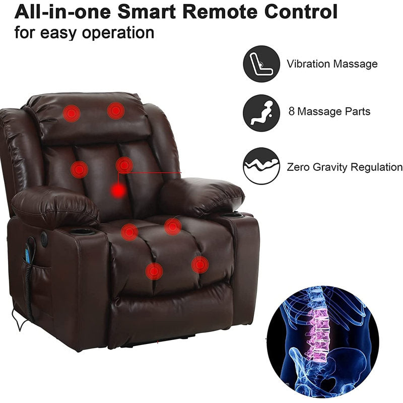💥Clearance Sale🔥 MCombo Large Lay Flat Dual Motor Power Lift Recliner Chair Sofa with Massage and Heat, USB Ports, Cup Holders, Extended Footrest!