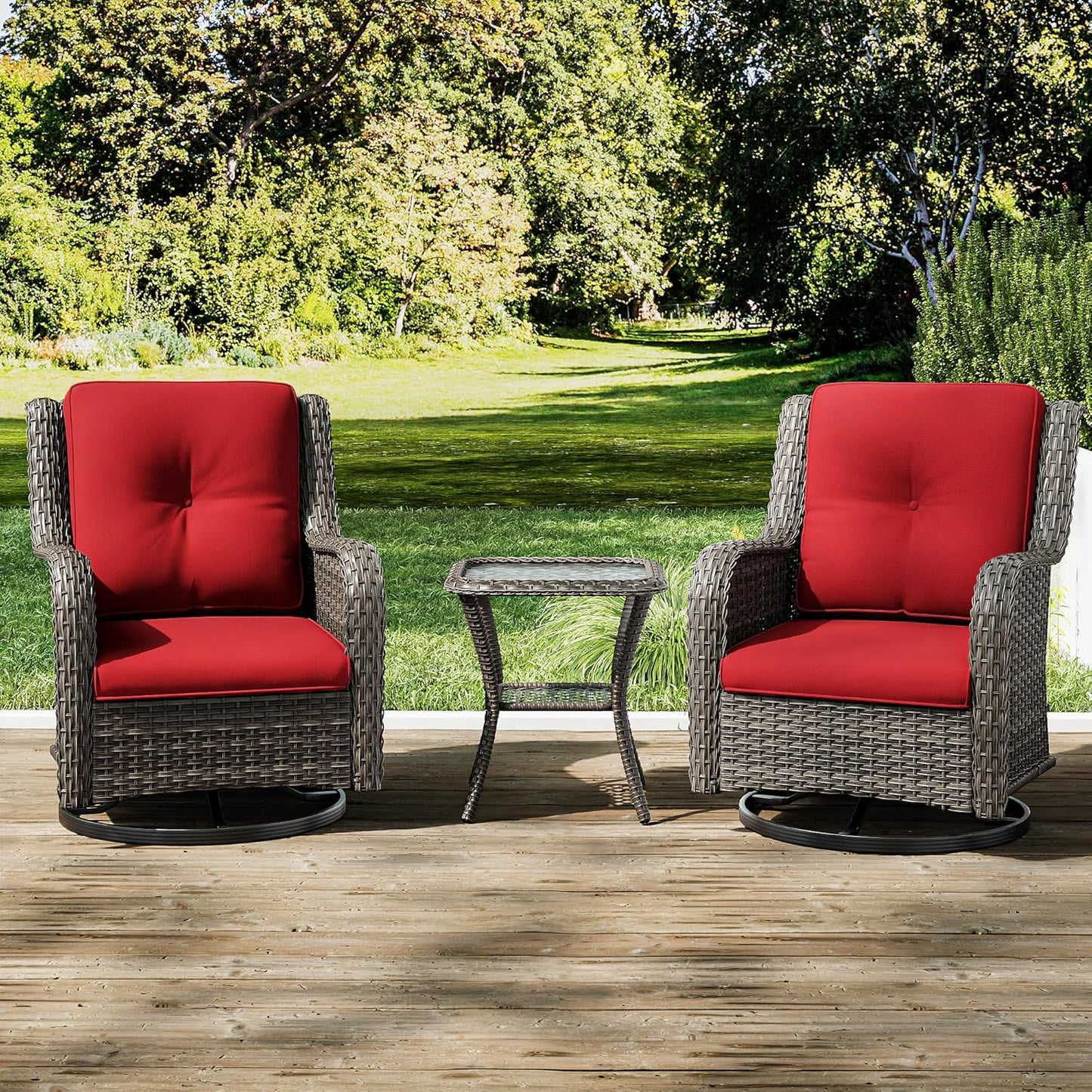 šLast Day Saleš„Outdoor 3 Pieces Rattan Wicker Bistro Set Swivel Rockerš„