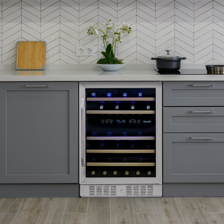 Newair 24" 46 Bottle Dual Zone Built-in Wine Refrigerator with Beechwood Shelves and Safety Lock