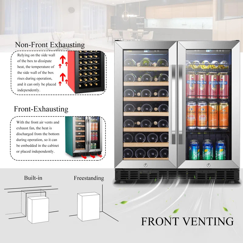 30" 31 Bottle and 76 Can Dual Zone Freestanding Wine and Beverage Refrigerator
