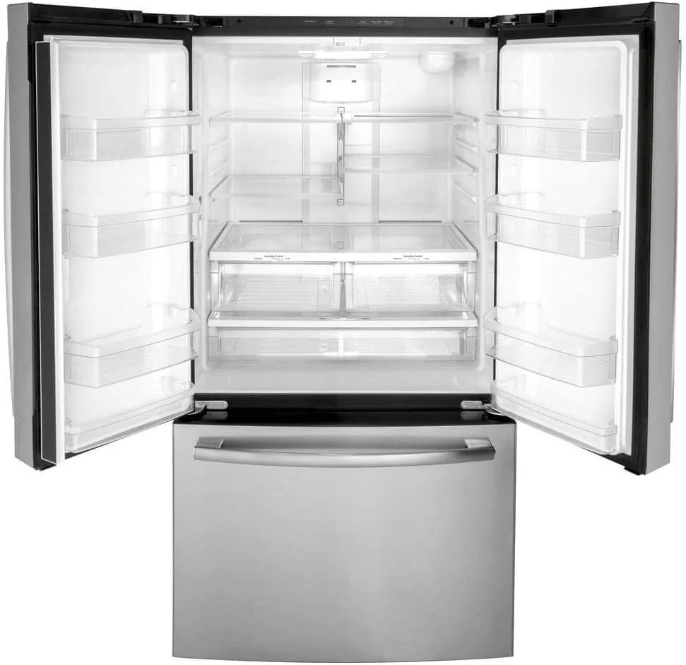 💝LAST DAY FOR CLEARANCE✨GE GNE27JYMFS French door refrigerator, 27 cubic feet total capacity, made of fingerprint-resistant stainless steel