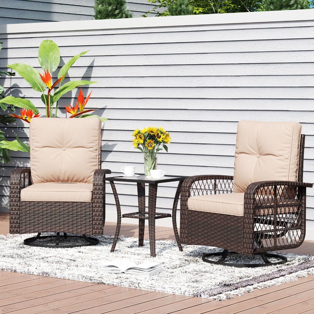 šLast Day Saleš„Outdoor 3 Pieces Rattan Wicker Bistro Set Swivel Rockerš„