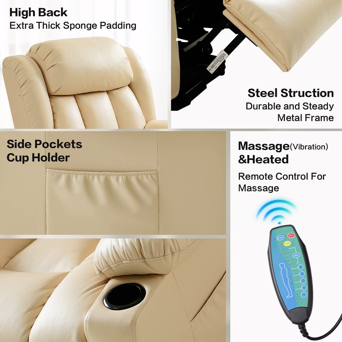 💥Clearance Sale🔥 Mcombo Electric lift Recliner sofa with massage and heating functions, 3 positions, 2 side pockets and cup holders, USB ports!