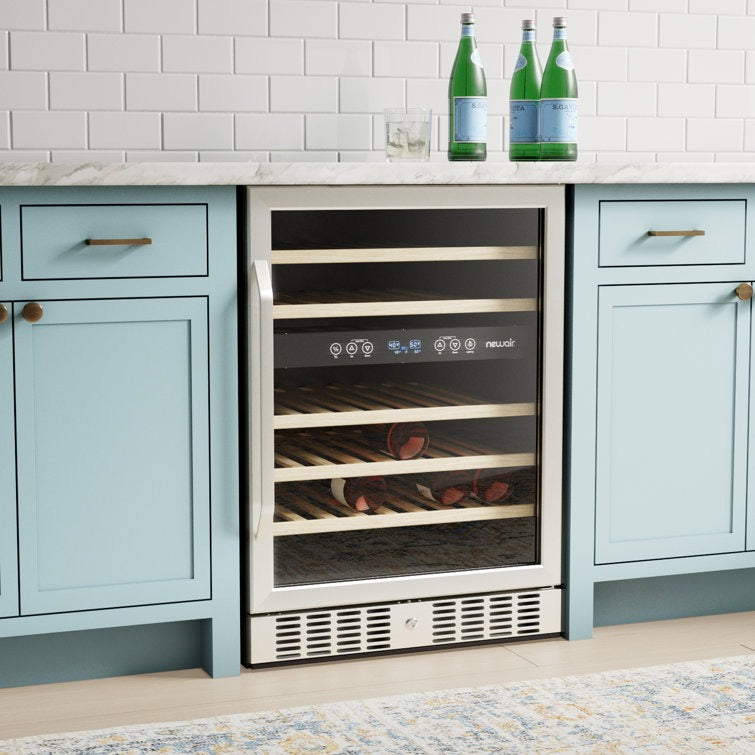 Newair 24" 46 Bottle Dual Zone Built-in Wine Refrigerator with Beechwood Shelves and Safety Lock