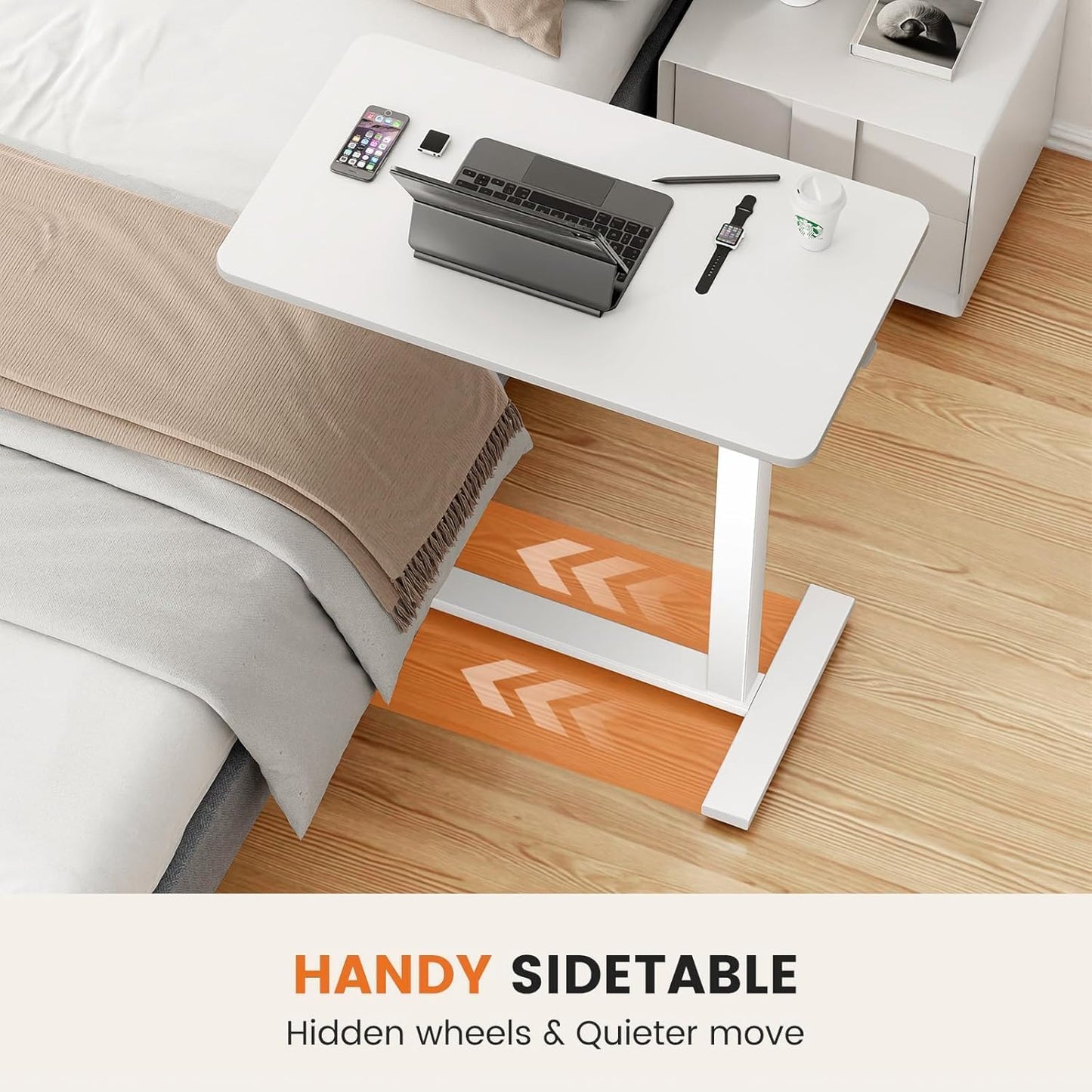 Overbed Bedside Table with Wheels,WheelsRolling Laptop Table,