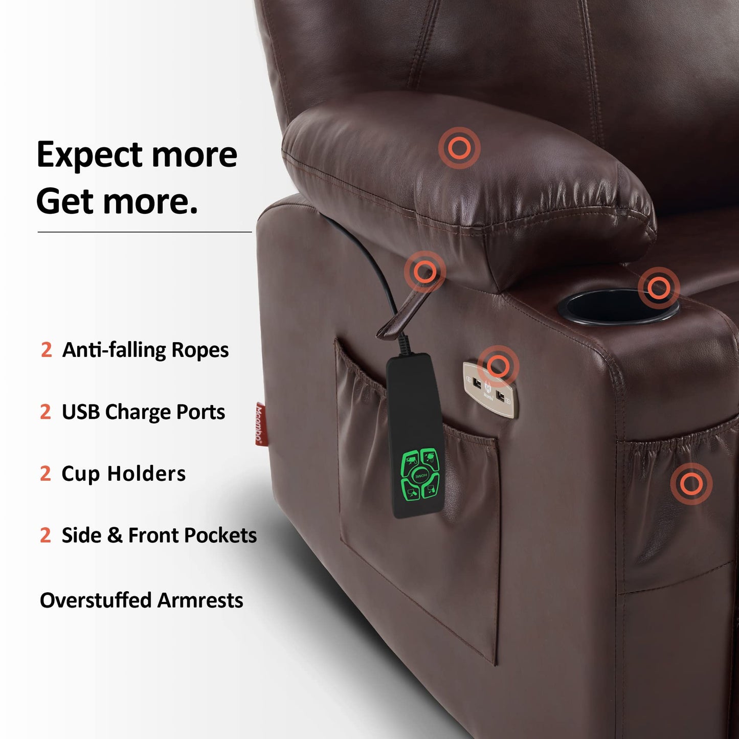 💥Clearance Sale🔥 MCombo Large Lay Flat Dual Motor Power Lift Recliner Chair Sofa with Massage and Heat, USB Ports, Cup Holders, Extended Footrest!