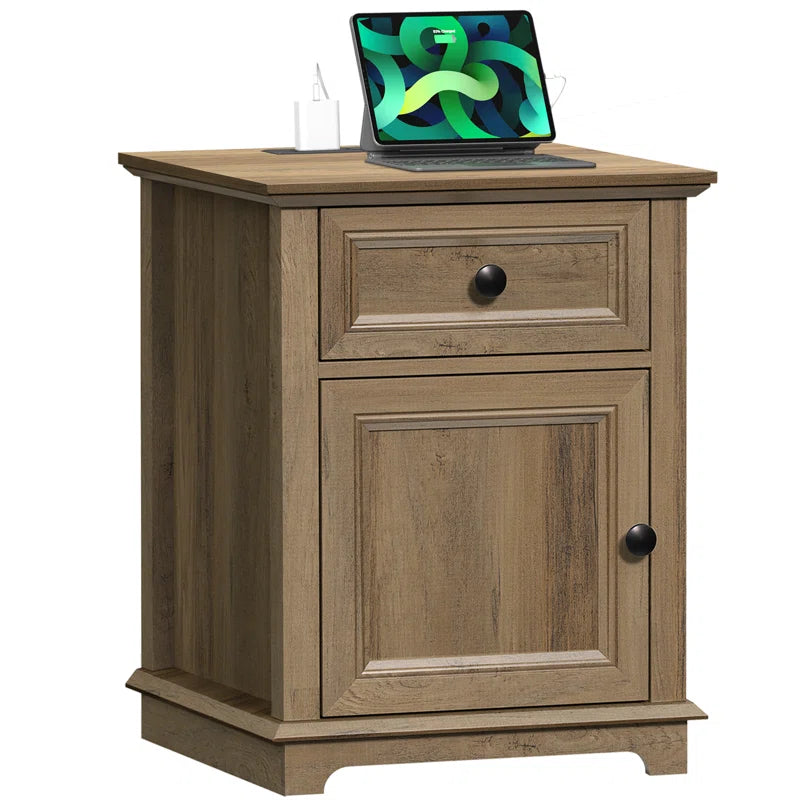 Vianet 24'' Tall End Table with Storage Drawer and Built-In Outlets