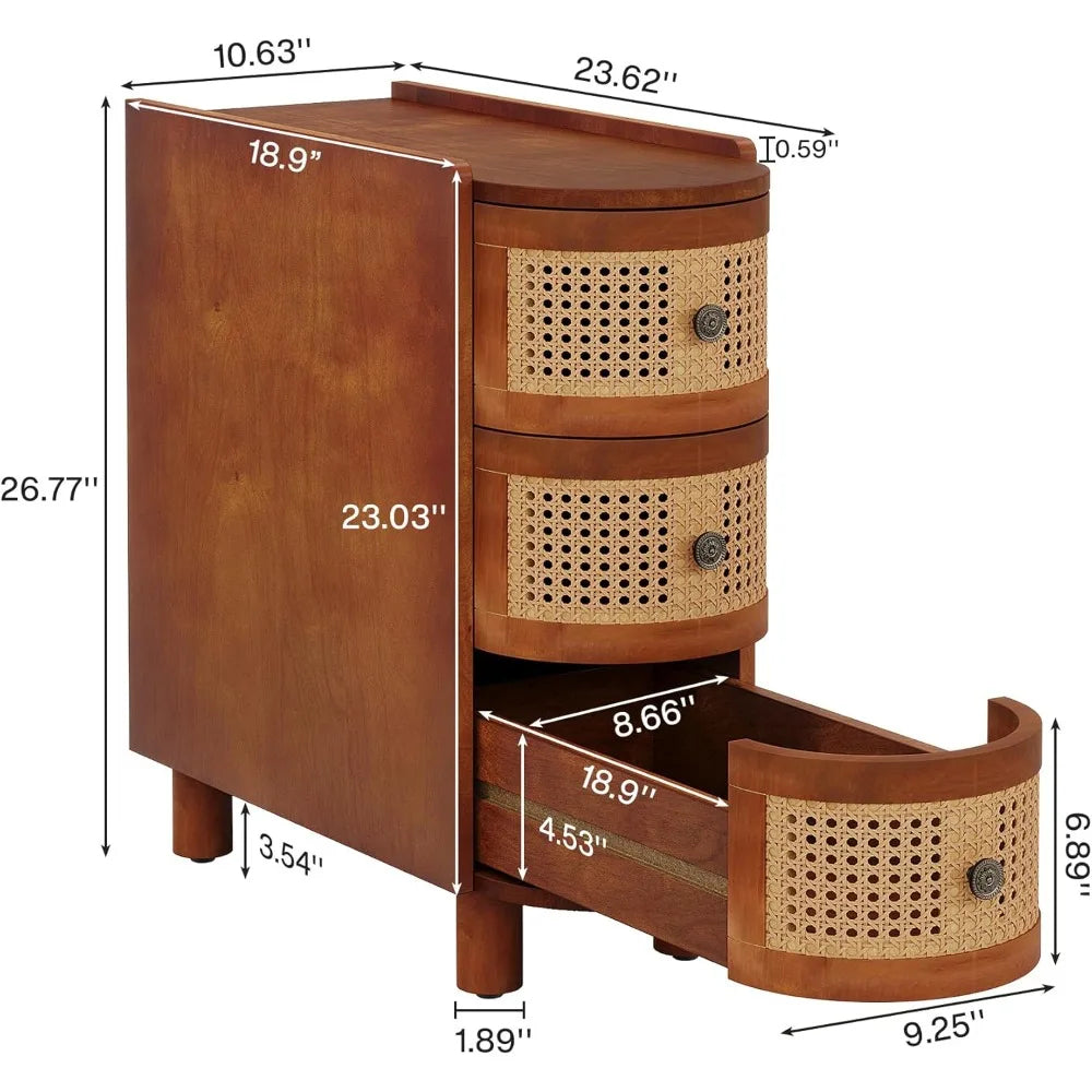 3 drawer rattan exquisite embossed handle nightstand for living room