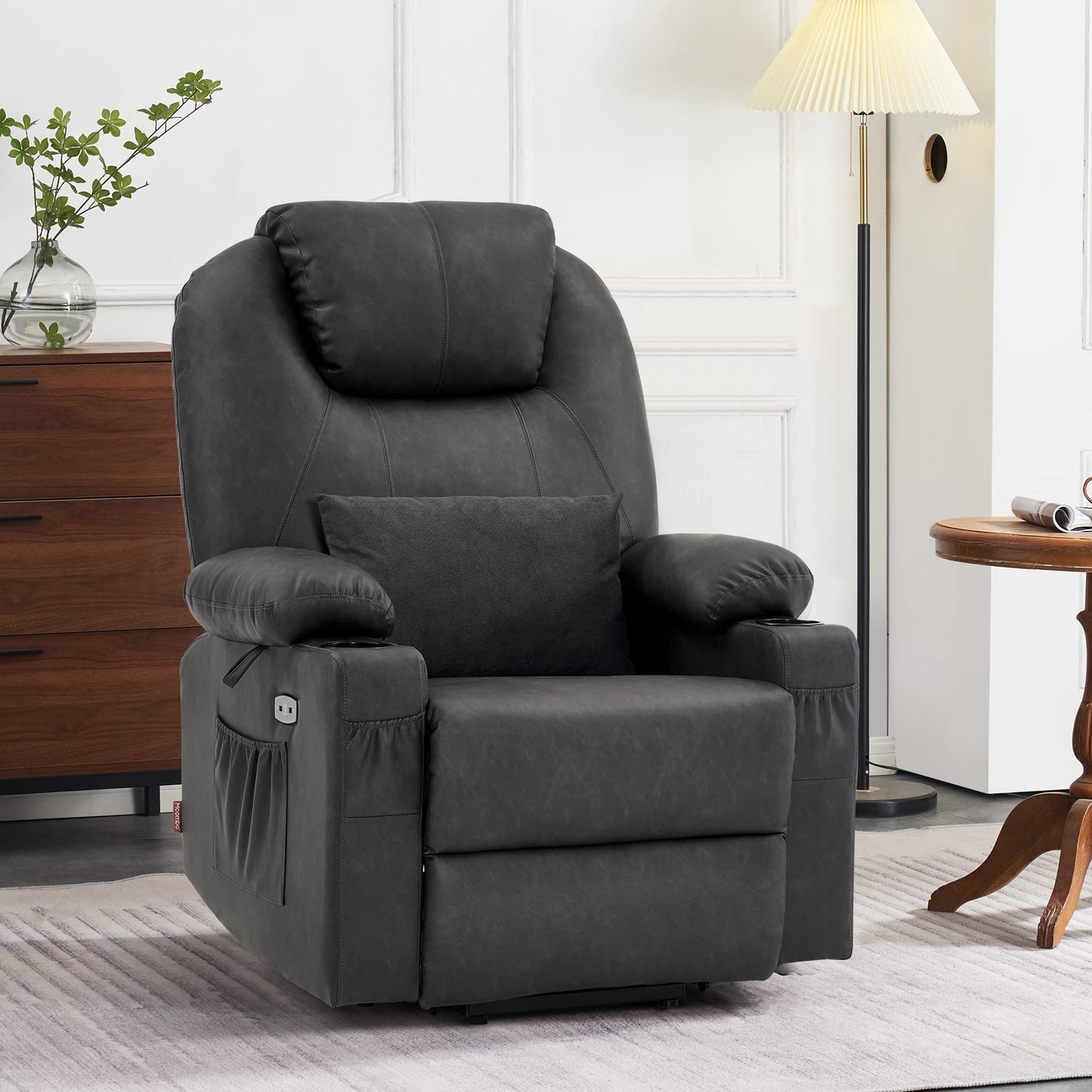 💥Clearance Sale🔥 MCombo Large Lay Flat Dual Motor Power Lift Recliner Chair Sofa with Massage and Heat, USB Ports, Cup Holders, Extended Footrest!