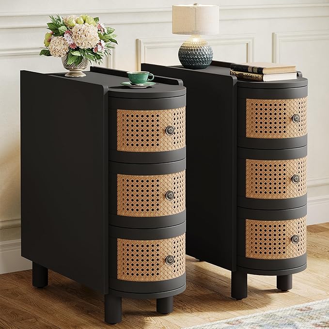 3 drawer rattan exquisite embossed handle nightstand for living room