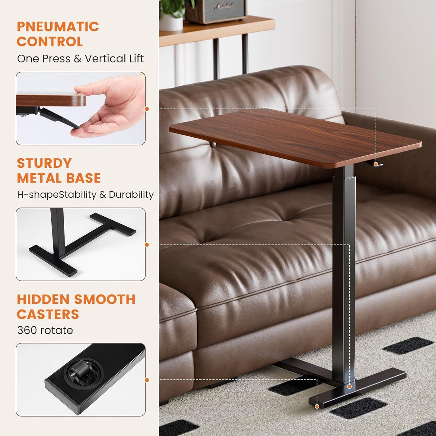 Overbed Bedside Table with Wheels,WheelsRolling Laptop Table,