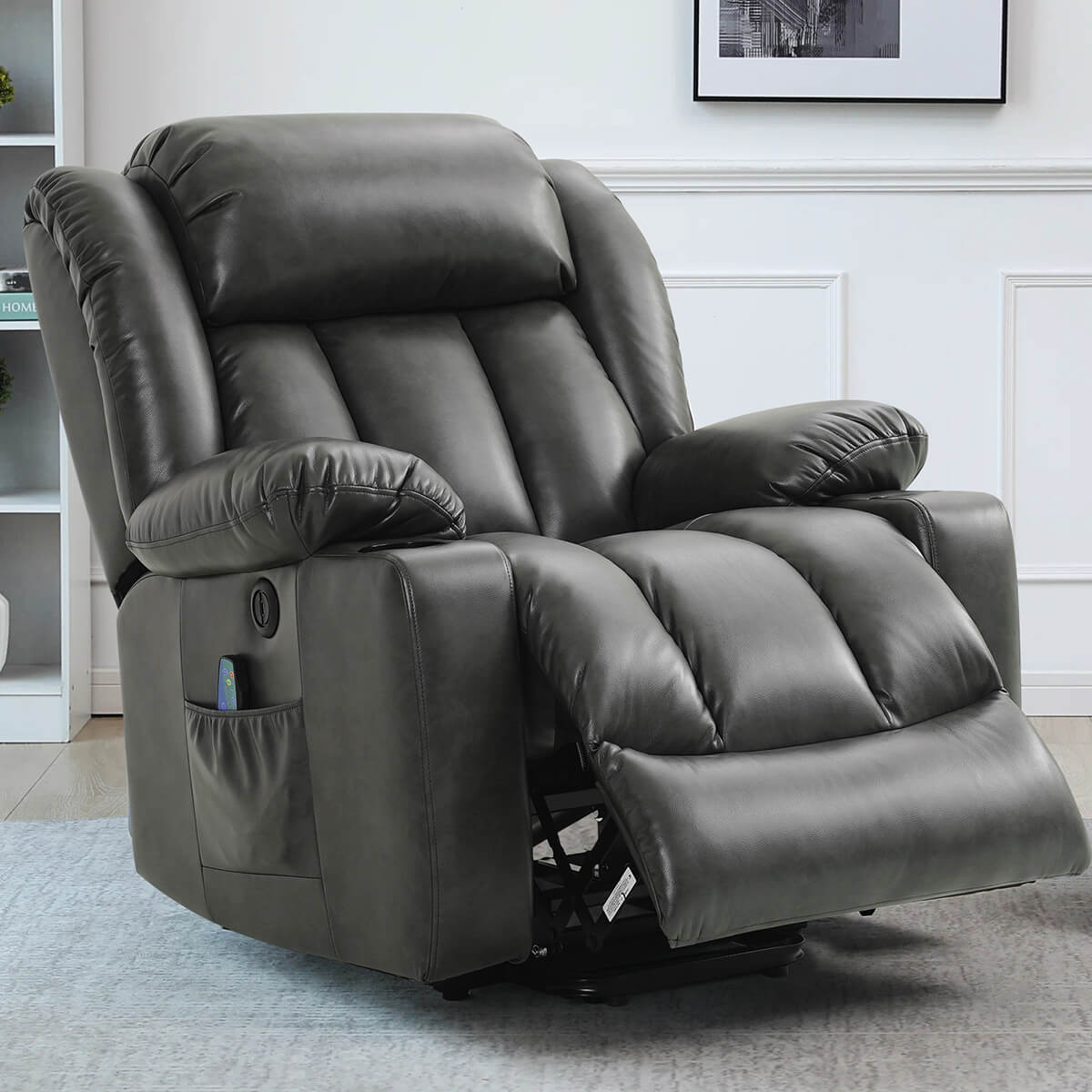 💥Clearance Sale🔥 Mcombo Electric lift Recliner sofa with massage and heating functions, 3 positions, 2 side pockets and cup holders, USB ports!