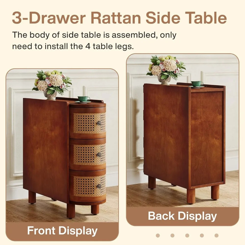 3 drawer rattan exquisite embossed handle nightstand for living room