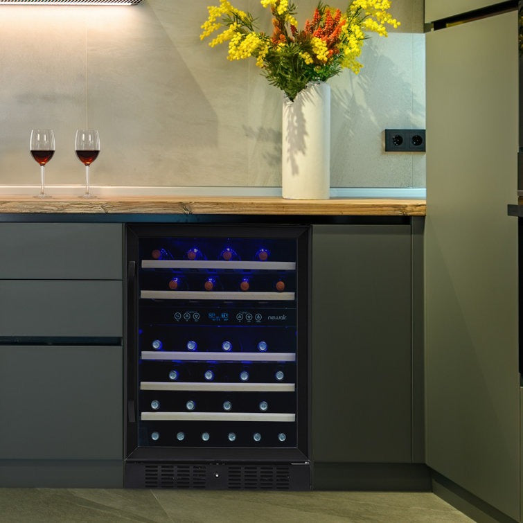 Newair 24" 46 Bottle Dual Zone Built-in Wine Refrigerator with Beechwood Shelves and Safety Lock