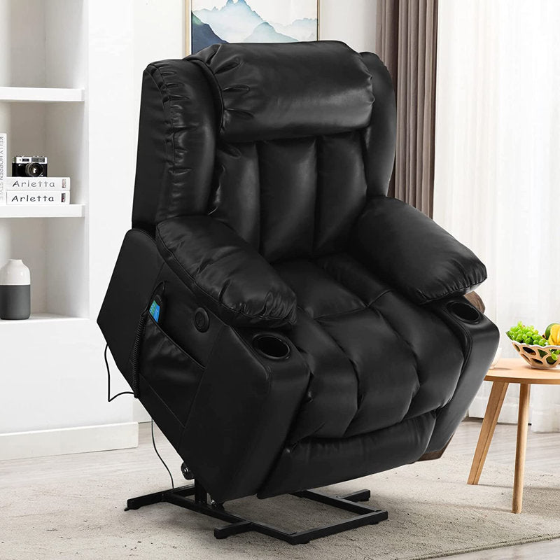 💥Clearance Sale🔥 MCombo Large Lay Flat Dual Motor Power Lift Recliner Chair Sofa with Massage and Heat, USB Ports, Cup Holders, Extended Footrest!